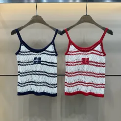 Premium Qualität Miu Miu Hosenträger Blau Strick Bestickt Luxus