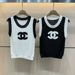 Luxus Chanel Weste Weiß Strick Bestickte Kollektion