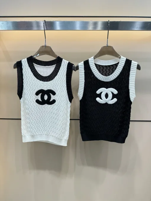Luxus Chanel Weste Weiß Strick Bestickte Kollektion