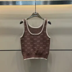 Premium Gucci Weste im braunen Jacquard-Strickstil