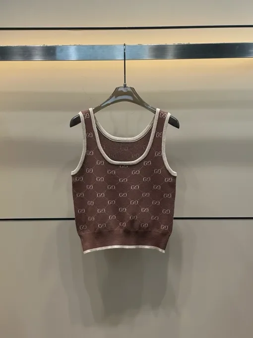 Premium Gucci Weste im braunen Jacquard-Strickstil