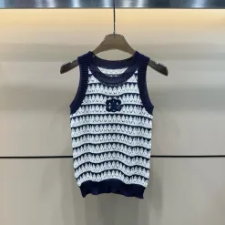 Hochwertige Celine Weste Blau Strick Bestickt Luxus
