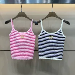Luxus Miu Miu Hosenträger Rosa Strick Bestickt Luxus