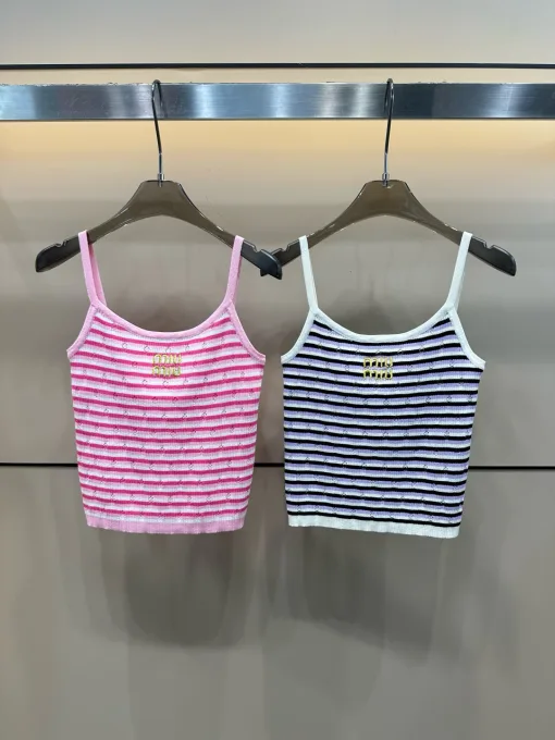 Luxus Miu Miu Hosenträger Rosa Strick Bestickt Luxus