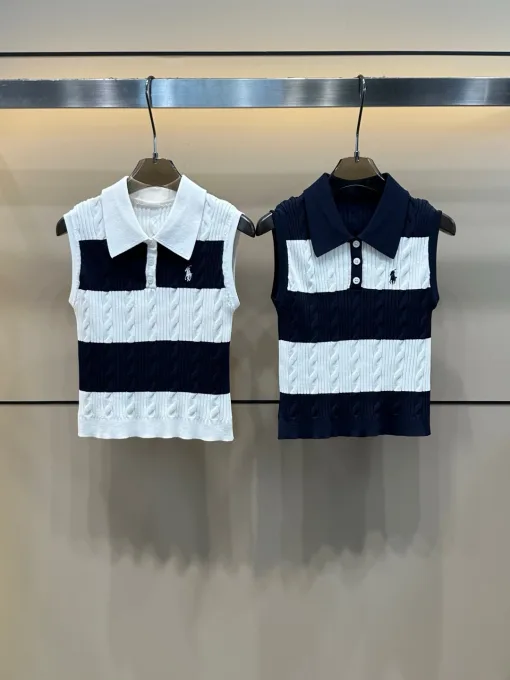 Premium Ralph Lauren Weste, weißer Strick, bestickt