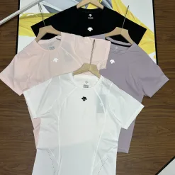 Luxury Descente Kurzarm T-Shirts Schwarz Seide Atmungsaktiv Luxus