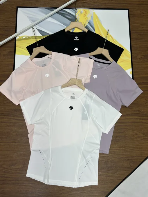 Luxury Descente Kurzarm T-Shirts Schwarz Seide Atmungsaktiv Luxus