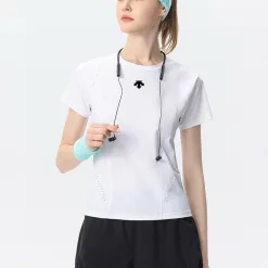 Premium Descente Kurzarm-T-Shirts Schwarze Seide Atmungsaktive Kollektion