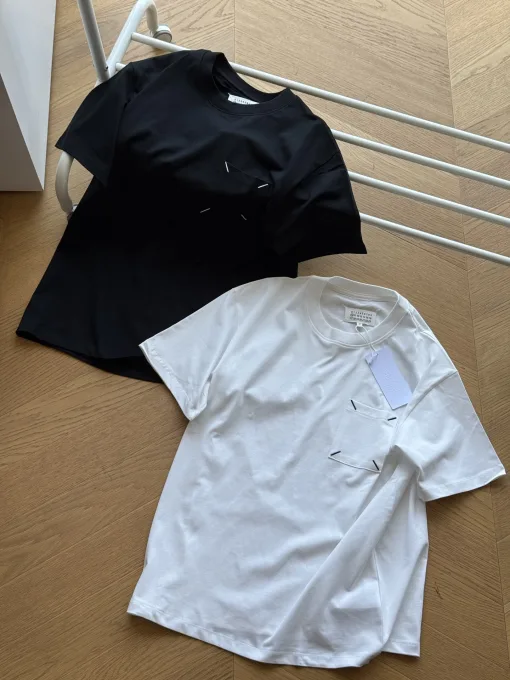 Bestseller Margiela Kurzarm Schwarz Baumwolle Bestickt Luxus