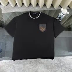 Luxus Louis Vuitton Kurzarmhemd Schwarzes Leder Klassischer Stil