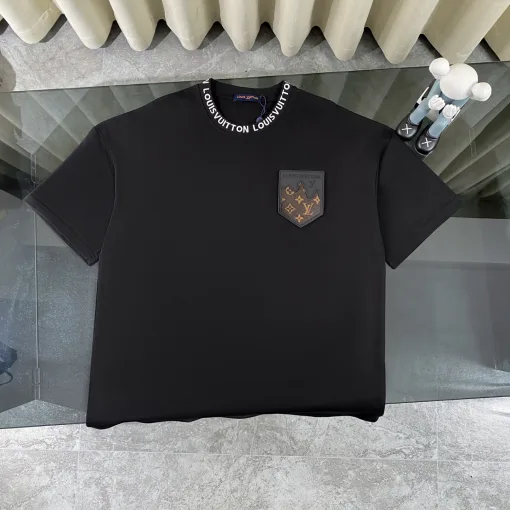 Luxus Louis Vuitton Kurzarmhemd Schwarzes Leder Klassischer Stil