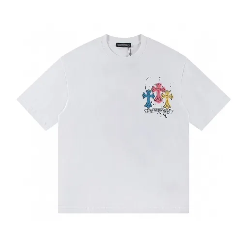 Hochwertige Chrome Hearts Kurzarm Schwarz Baumwolle Streetwear Luxus
