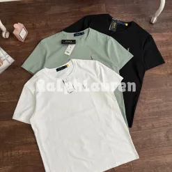 Luxus Ralph Lauren Kurzarm Schwarz Baumwolle Bestickt Luxus