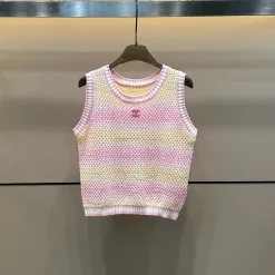 Luxus Chanel Weste Regenbogen Strick Stil