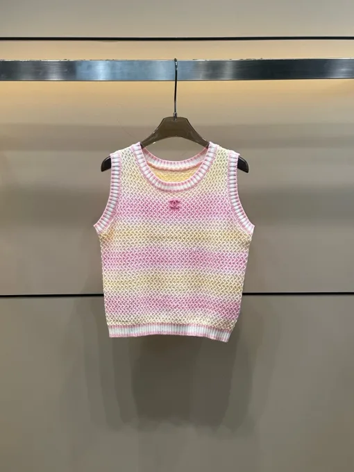 Luxus Chanel Weste Regenbogen Strick Stil