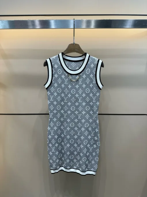 Hochwertige Louis Vuitton Weste im grauen Jacquard-Strickstil