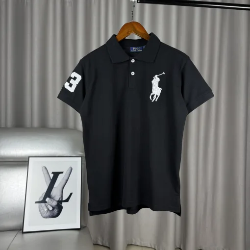Premium Ralph Lauren Kurzarmhemden Schwarz Baumwolle Klassischer Stil