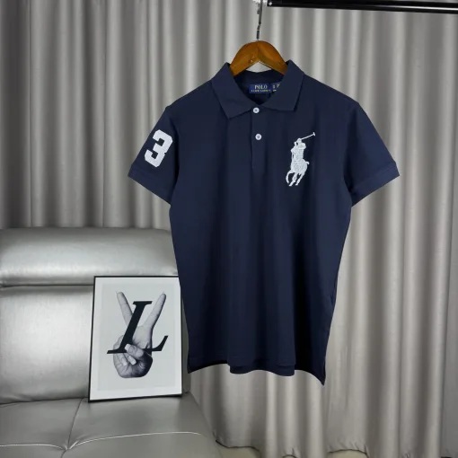 Hochwertige Ralph Lauren Kurzarmhemden Navy Cotton Classic Collection