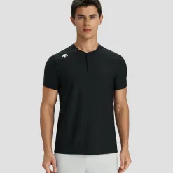 Premium Qualität Descente Kurzarmhemden Schwarze Seide Casual Luxury