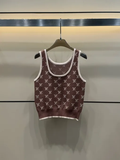 Hochwertige Louis Vuitton Weste Braun Strick Jacquard Luxus