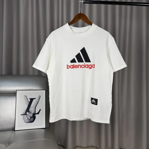 Meistverkaufte Balenciaga Kurzarm Weiß Baumwolle Bestickt Stil