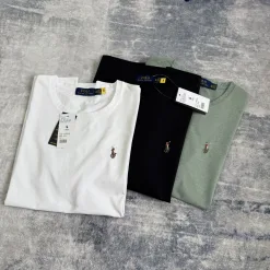 Luxus Ralph Lauren Kurzarm Schwarz Baumwolle Bestickt Stil