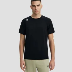 Premium Descente Kurzarmhemden Schwarz Strick Logo Luxus