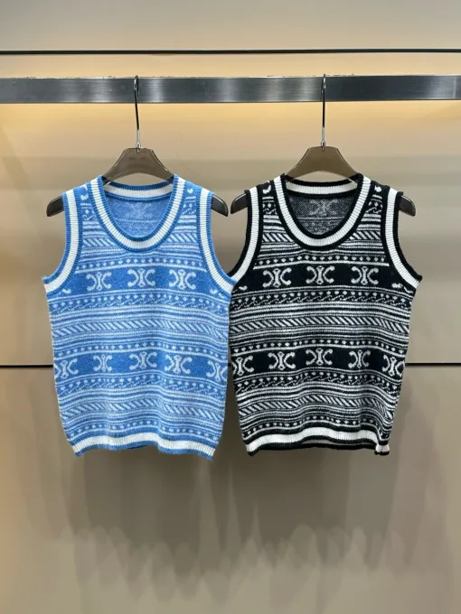 Hochwertige Celine Weste Blaue Jacquard-Kollektion