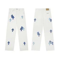 Hochwertige Chrome Hearts Jeans Pink Denim Patchwork Style