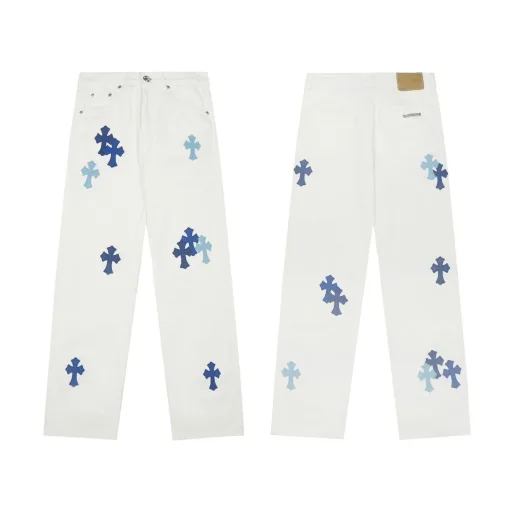Hochwertige Chrome Hearts Jeans Pink Denim Patchwork Style