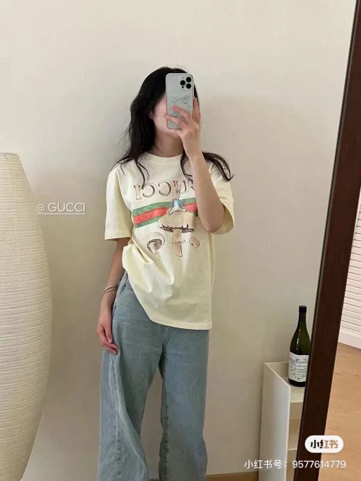 Hochwertiger Gucci Kurzarm-Baumwolldruck Luxus