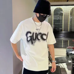 Meistverkaufte Gucci Kurzarm Schwarz Baumwolle Atmungsaktiv Luxus