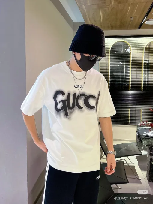 Meistverkaufte Gucci Kurzarm Schwarz Baumwolle Atmungsaktiv Luxus
