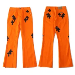 Premium Qualität Chrome Hearts Jeans Orange Baumwolle Gewaschen Luxus