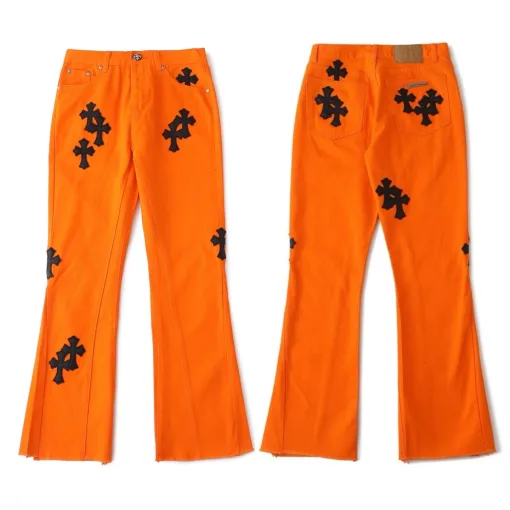 Premium Qualität Chrome Hearts Jeans Orange Baumwolle Gewaschen Luxus