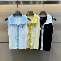 Premium Ralph Lauren Weste Blau Strick Bestickte Kollektion