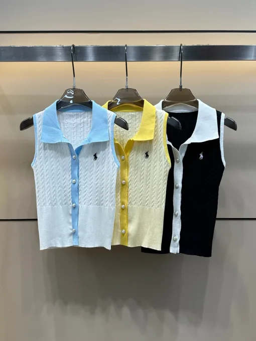 Premium Ralph Lauren Weste Blau Strick Bestickte Kollektion