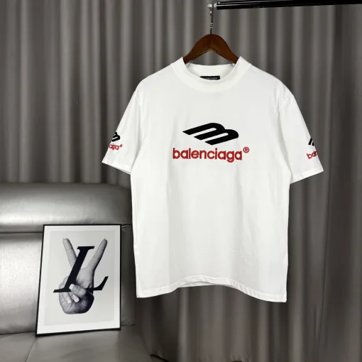 Hochwertiger Balenciaga Kurzarm-Stil aus weißer Baumwolle mit Stickerei