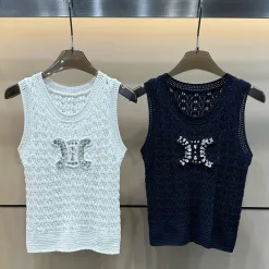 Premium Celine Weste in weißem Strickstil