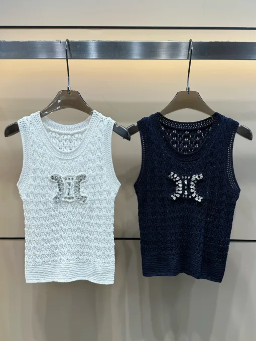 Premium Celine Weste in weißem Strickstil