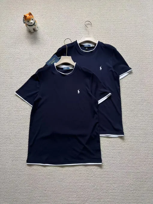 Premium Qualität Ralph Lauren Kurzarm Navy Baumwolle Bestickt Luxus