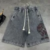 Meistverkaufte Chrome Hearts Shorts Grau Denim Patchwork Stil