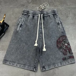 Meistverkaufte Chrome Hearts Shorts Grau Denim Patchwork Stil