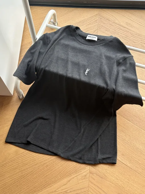 Hochwertiger Saint Laurent Kurzarm Grau Kaschmir Klassischer Luxus