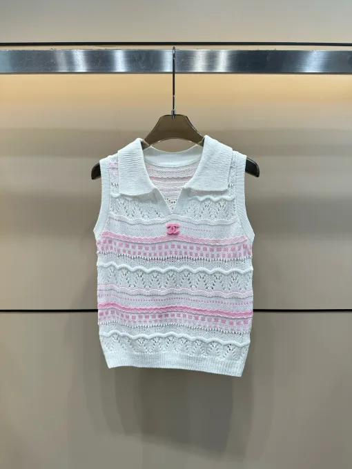 Luxus Chanel Weste Weiß Strick Luxus