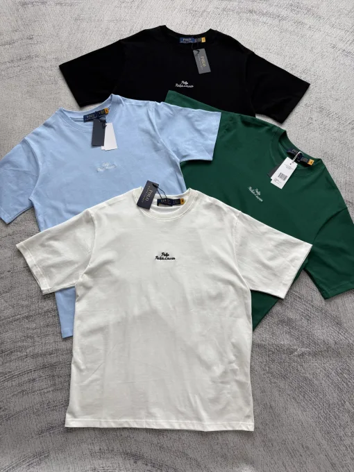 Hochwertiges Ralph Lauren Kurzarm-Shirt aus grüner Baumwolle mit Stickerei