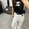 Luxus Chanel Weste Weiß Strick Bestickt Stil