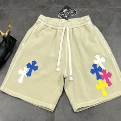 Premium Chrome Hearts Shorts, bestickter Stil aus silberner Baumwolle