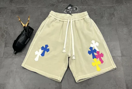 Premium Chrome Hearts Shorts, bestickter Stil aus silberner Baumwolle