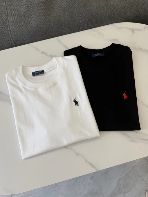 Hochwertiges Ralph Lauren Kurzarm-Shirt aus schwarzer Baumwolle mit Stickerei